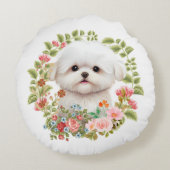 愛らしいマルチーズの子犬の開花で、マルチーズ犬の恋人 ラウンドクッション (裏面)