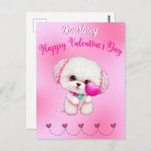 愛らしいマルチーズパピーハッピーバレンタインデー ポストカード (正面/裏面)