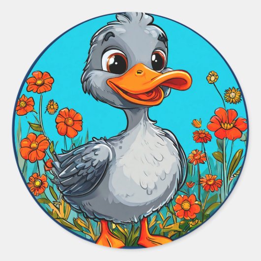 愛らしいマンガのアヒル ラウンドシール (正面)