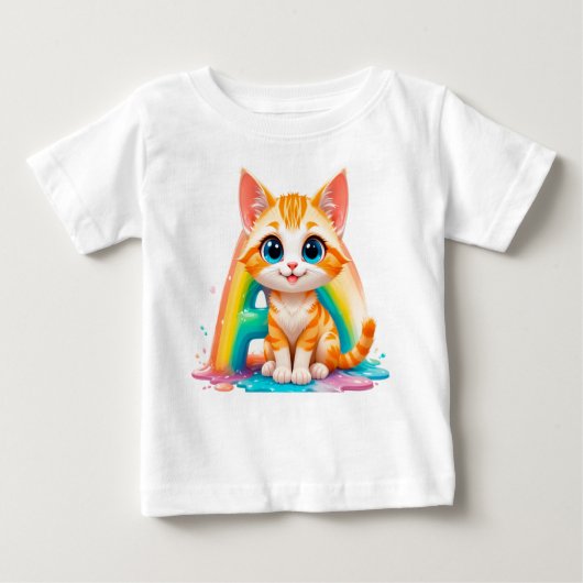 愛らしいマンガのオレンジ色の子猫 ベビーTシャツ (正面)