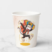 . .愛らしいマンガのサルと本 |おもしろい学校 紙コップ (裏面)