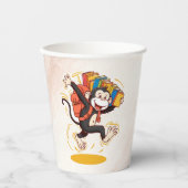 . .愛らしいマンガのサルと本 |おもしろい学校 紙コップ (正面)