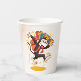 . .愛らしいマンガのサルと本 |おもしろい学校 紙コップ