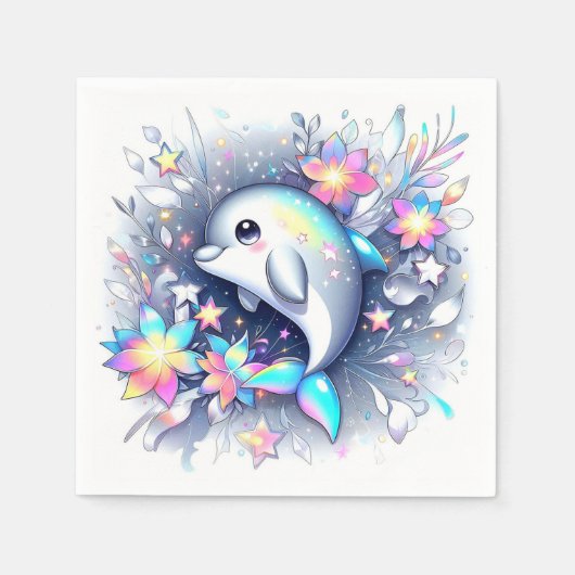 愛らしいマンガ・ドルフィンの赤ちゃんシャワー スタンダードカクテルナプキン (正面)