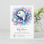 愛らしいマンガ・ドルフィンの赤ちゃんシャワー 招待状 (スタンド正面)