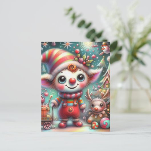 愛らしいミスフィットのクリスマス小妖精や小人 ポストカード (スタンド正面)