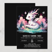 愛らしいミニマルドラゴン誕生日 招待状 (正面/裏面)