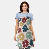 愛らしいミニマルフローラヴィンテージパターンピンク エプロン (着用した状態)