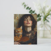 愛らしいミュージシャンと彼女の生姜子猫 ポストカード (スタンド正面)