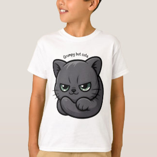 愛らしいムーディグレー子猫漫画 Tシャツ