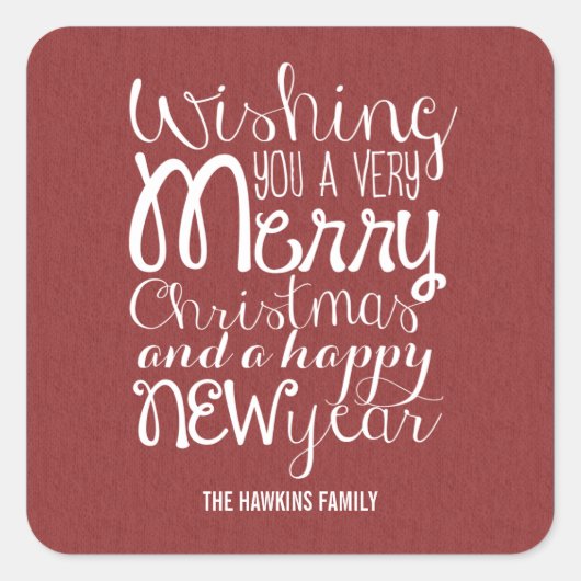 愛らしいメッセージクリスマス/ホリデースタンプ スクエアシール (正面)