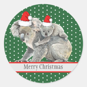 愛らしいメリークリスマスコアラベアファミリー ラウンドシール
