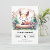 愛らしいモダンキツネ誕生日デジタル 招待状 (スタンド正面)