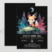 愛らしいモダンキツネ誕生日デジタル 招待状 (正面/裏面)
