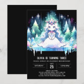 愛らしいモダンプリンセス誕生日 招待状 (正面/裏面)