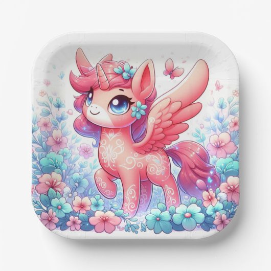愛らしいモダンユニコーン赤ちゃんシャワー ペーパープレート (正面)