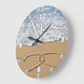 愛らしいモダン熱帯ビーチ,ハート ラージ壁時計 (傾斜)