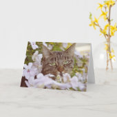 愛らしいモダン猫好きガーデングリーティング カード (黄色い花)