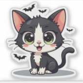 愛らしいモノクロの子猫 - ハロウィンパステルアート シール (正面)