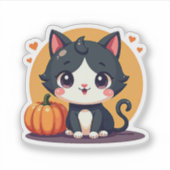 愛らしいモノクロの子猫 - ハロウィンパステルアート シール (正面)