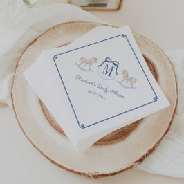 愛らしいモノグラムの揺れる馬のベビーシャワーパーティー スタンダードカクテルナプキン