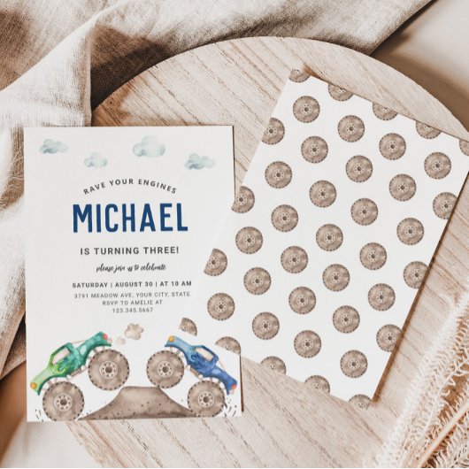 愛らしいモンスタートラックをテーマにした招待状 招待状