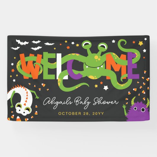 愛らしいモンスターハロウィンベビーシャワーへようこそ 横断幕 (横)