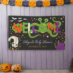 愛らしいモンスターハロウィンベビーシャワーへようこそ 横断幕