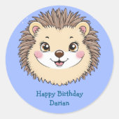 愛らしいヤマアラシ動物のペット漫画誕生日 ラウンドシール (正面)
