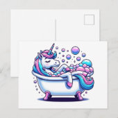 愛らしいユニコーンが入浴中 ポストカード (正面/裏面)