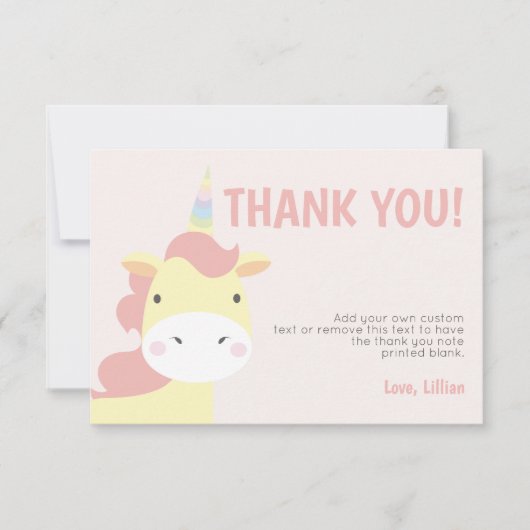 愛らしいユニコーンのサンキューカード サンキューカード (正面)