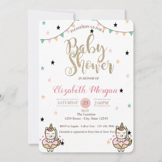 愛らしいユニコーンスターズベビーシャワー招待状 招待状 (正面)