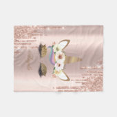 愛らしいユニコーンフローラバラ金ゴールドグリッタードリンク フリースブランケット (正面(横))