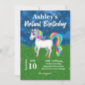 愛らしいユニコーンブライトカラーズバーチャル誕生日 招待状 (正面)