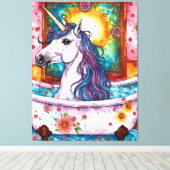 愛らしいユニコーンブルーと紫のマネがお風呂に キャンバスプリント (インサイチュ (ウッドフロア))