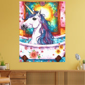 愛らしいユニコーンブルーと紫のマネがお風呂に キャンバスプリント (インサイチュ (リビング))