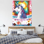 愛らしいユニコーンブルーと紫のマネがお風呂に キャンバスプリント (インサイチュ (寝室))