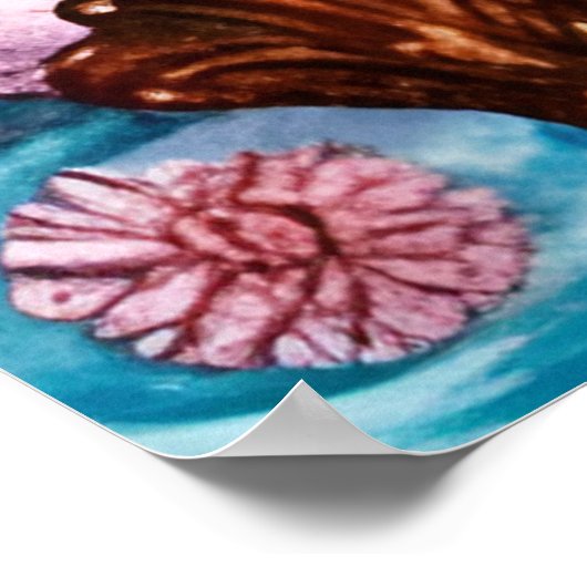 愛らしいユニコーンブルーと紫のマネがお風呂に ポスター (角)