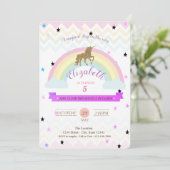 愛らしいユニコーンレインボースター誕生日招待状 招待状 (スタンド正面)