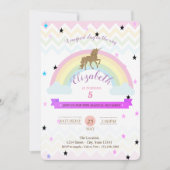 愛らしいユニコーンレインボースター誕生日招待状 招待状 (正面)