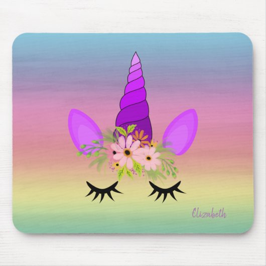 愛らしいユニコーン顔カラフル, -パーソナライズされた マウスパッド (正面)