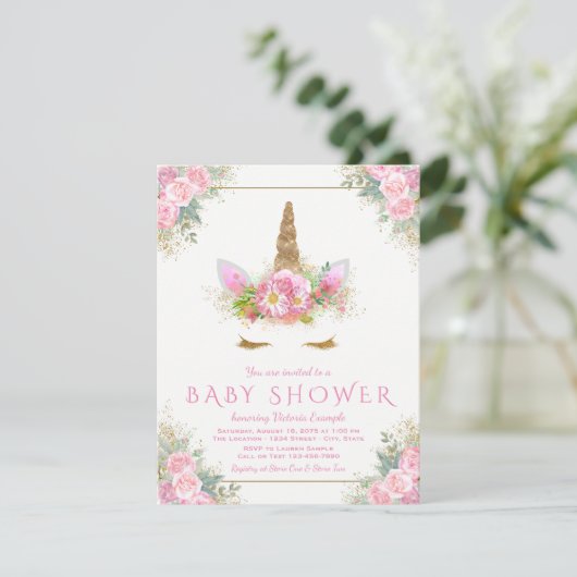 愛らしいユニコーン顔ベビーシャワー招待状 招待状 (スタンド正面)
