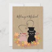 愛らしいユーモアたっぷりの花柄の漫画猫が恋に落ちた麻布 招待状 (裏面)