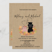 愛らしいユーモアたっぷりの花柄の漫画猫が恋に落ちた麻布 招待状 (正面/裏面)