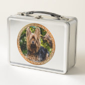 愛らしいヨークシャーの茶色と黒のテリア メタルランチボックス (正面)