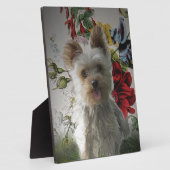 愛らしいヨークシャーテリアとバラ写真絵画の贈り物 フォトプラーク (側面)