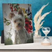 愛らしいヨークシャーテリアとバラ写真絵画の贈り物 フォトプラーク (側面)