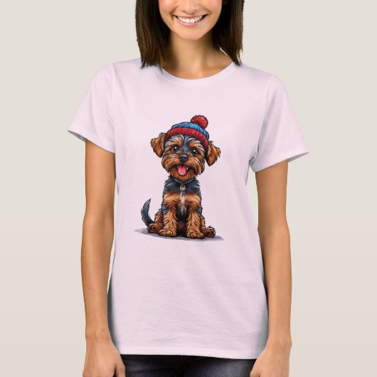 愛らしいヨークシャーテリアの子犬 Tシャツ (正面)