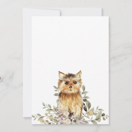 愛らしいヨークシャーテリアパピーベイビーシャワー 招待状 (裏面)