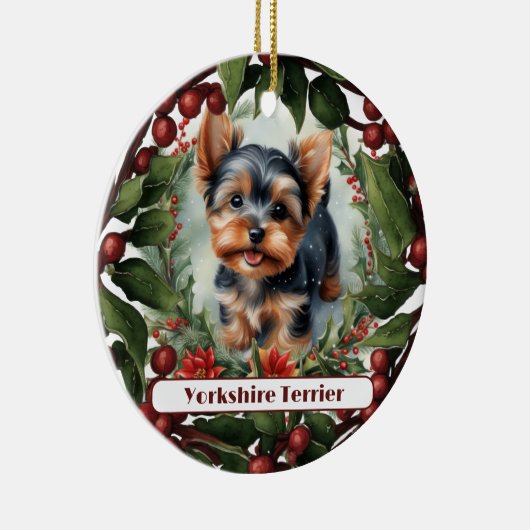 愛らしいヨークシャーテリア、パーソナライズされたクリスマス セラミックオーナメント (右)